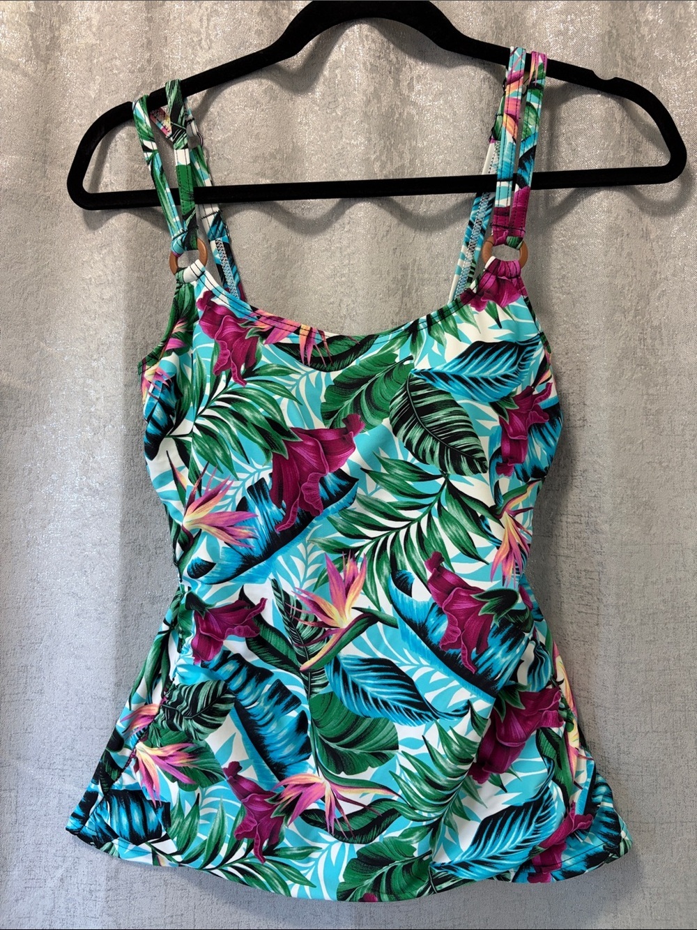croft & barrow Tropical Leaf One-Piece Swim Tank - Green, Teal & Magenta 6
